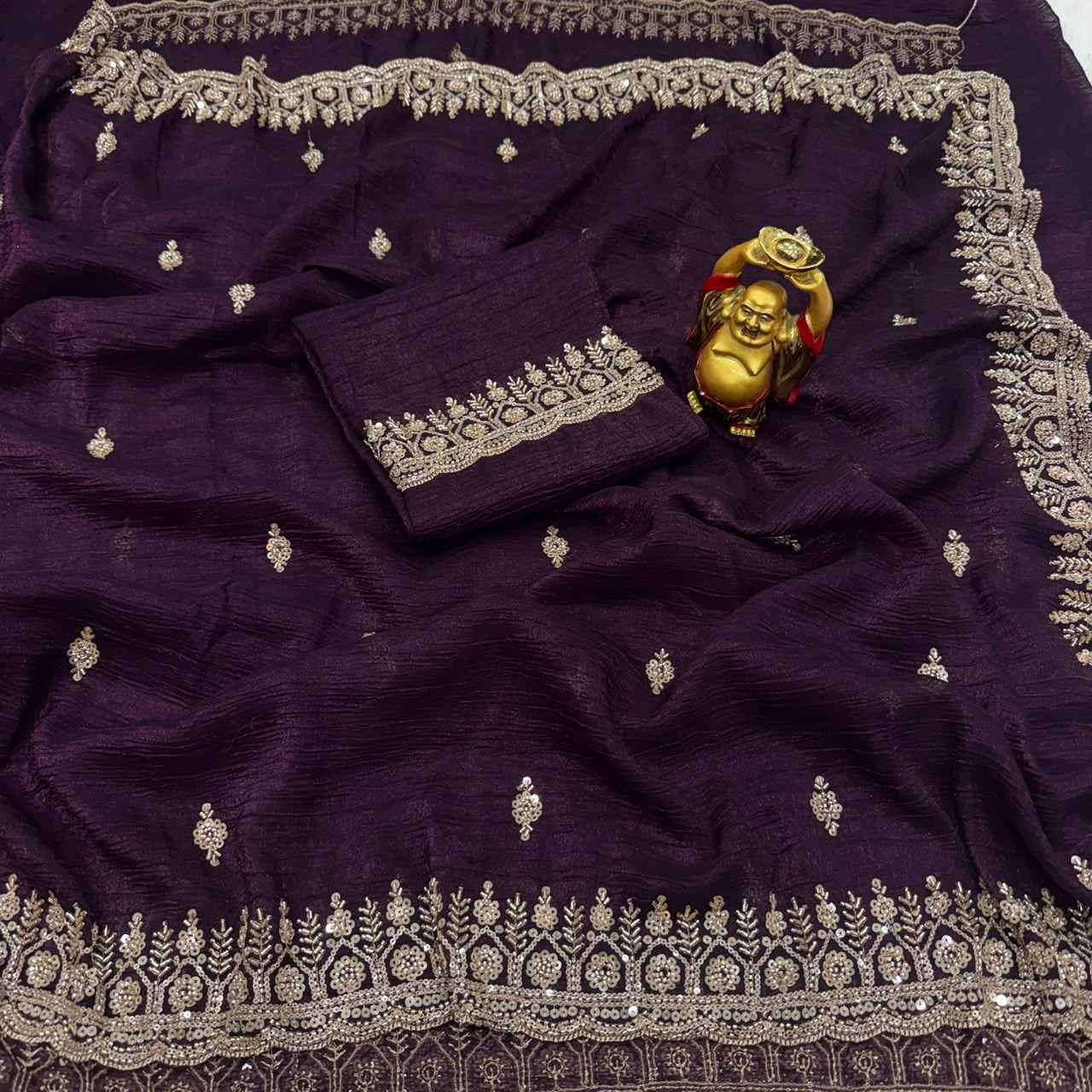 PURE CRUNCHY SILK CUTDANA HANDWORK SAREE 
