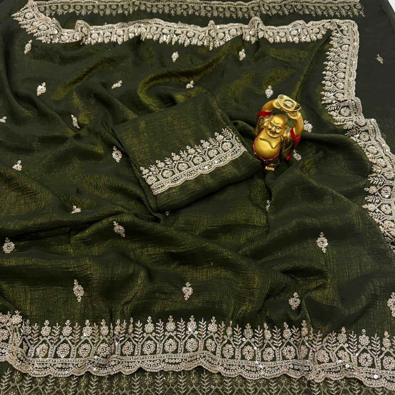 PURE CRUNCHY SILK CUTDANA HANDWORK SAREE 