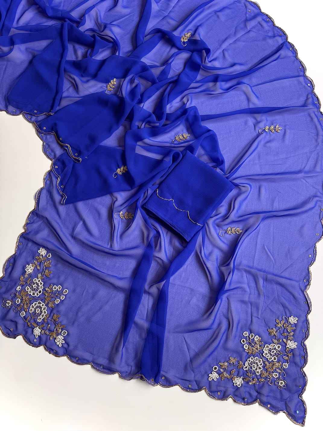 PURE SOFT GEORGETTE KHATLI HANDWORK SAREE 1