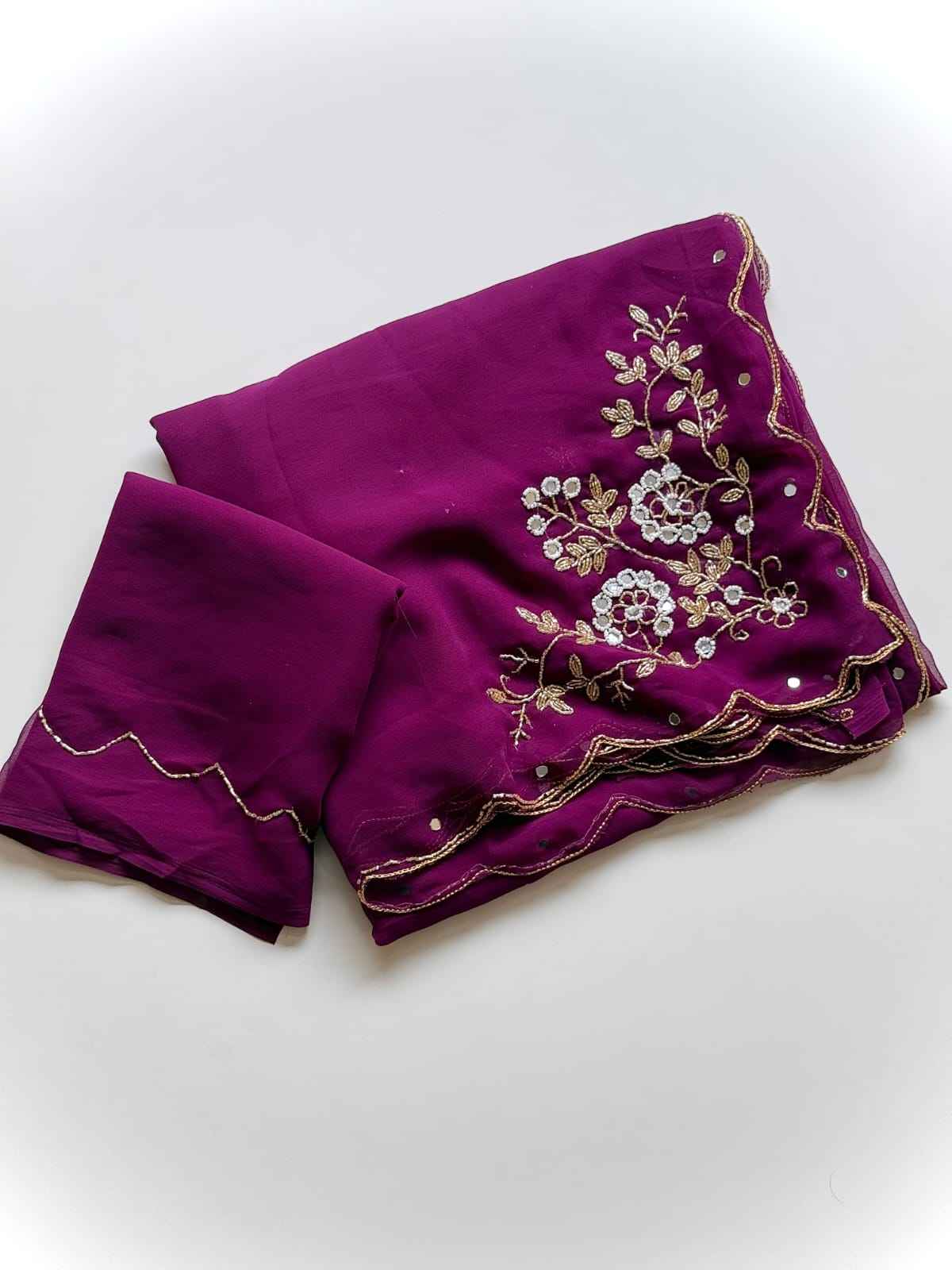 PURE SOFT GEORGETTE KHATLI HANDWORK SAREE 1