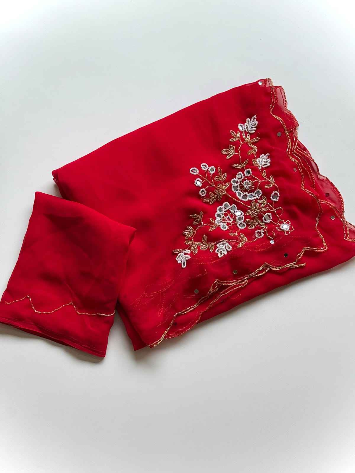 PURE SOFT GEORGETTE KHATLI HANDWORK SAREE 1