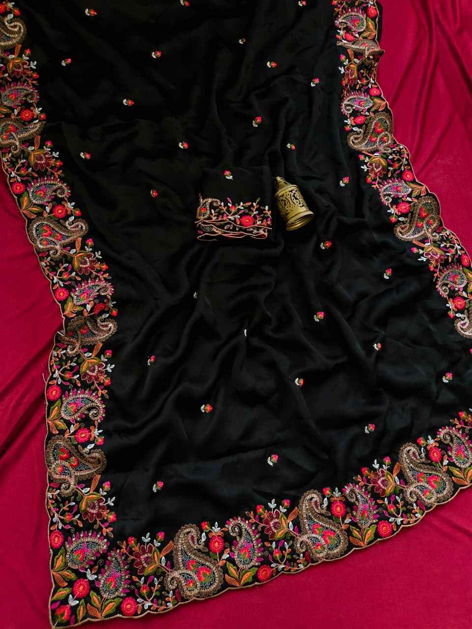 PURE GEORGETTE KASHMIRI EMBROIDERY WORK SAREE