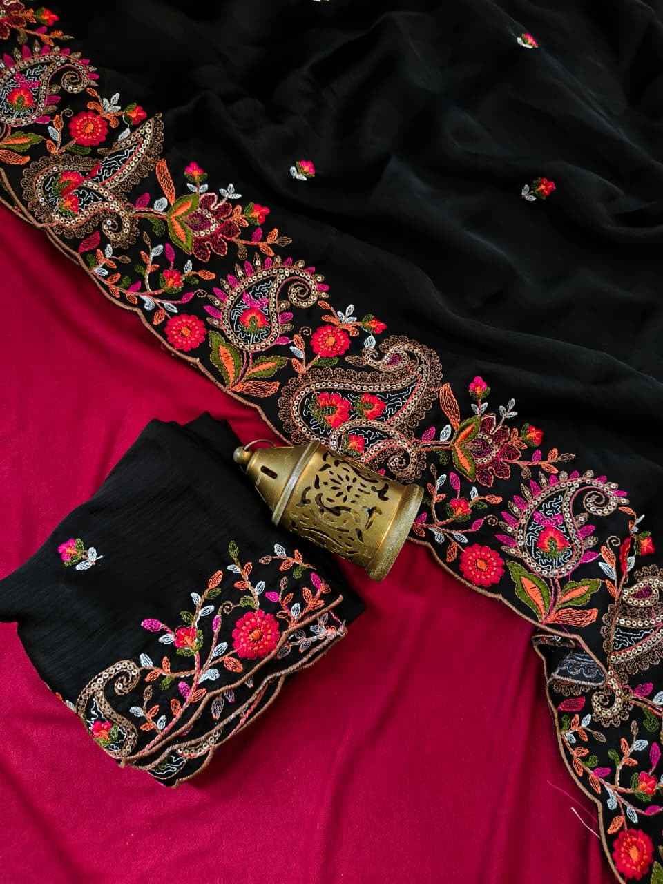 PURE GEORGETTE KASHMIRI EMBROIDERY WORK SAREE