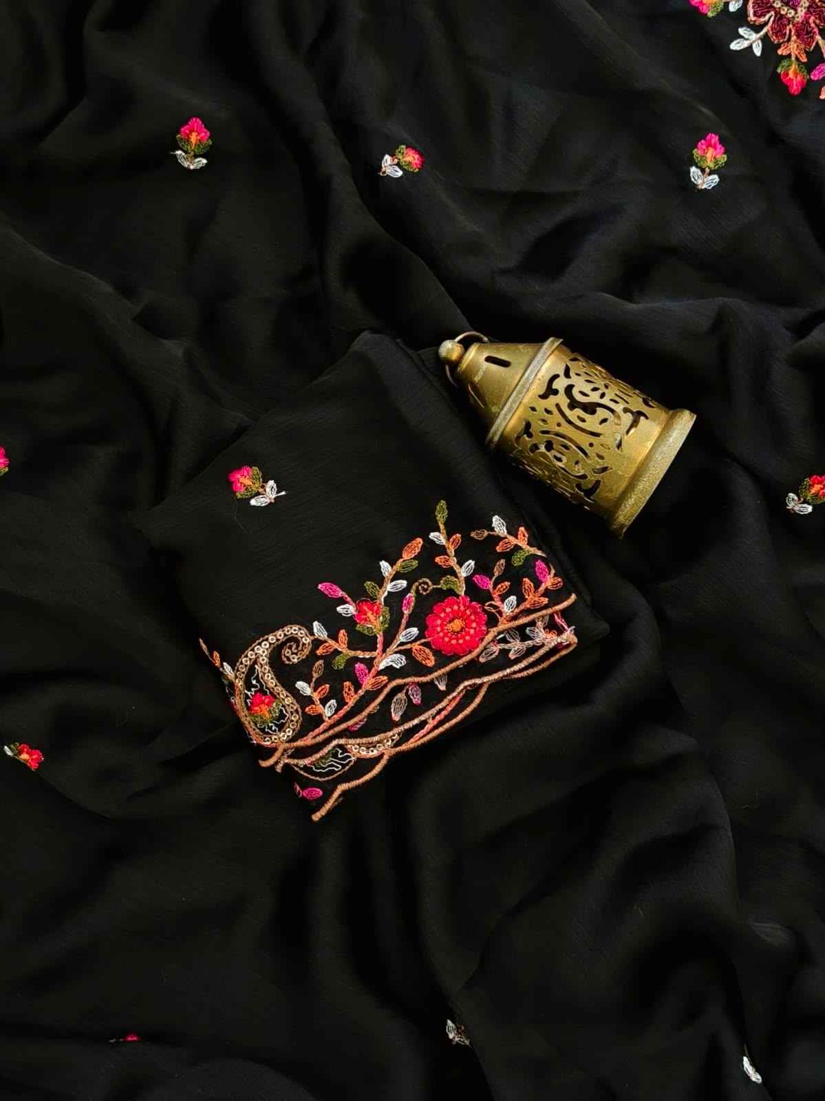 PURE GEORGETTE KASHMIRI EMBROIDERY WORK SAREE