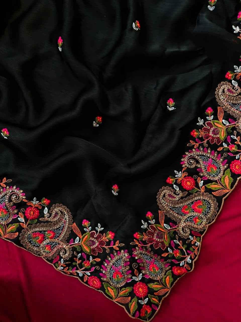 PURE GEORGETTE KASHMIRI EMBROIDERY WORK SAREE