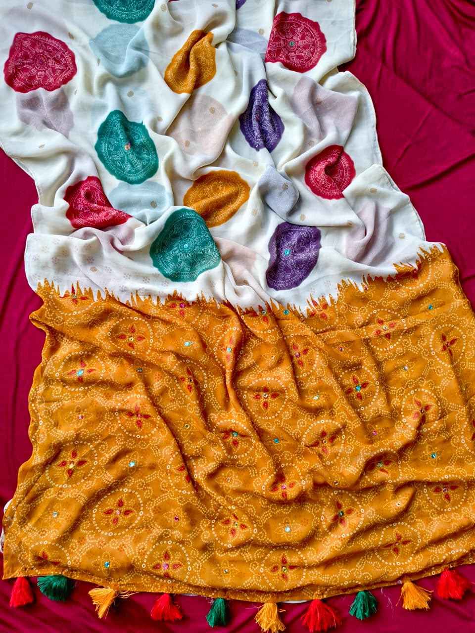 PURE GEORGETTE L BANDHANI PRINTS SAREE 