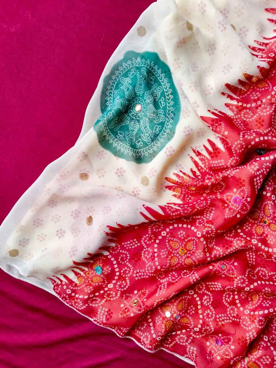 PURE GEORGETTE L BANDHANI PRINTS SAREE 
