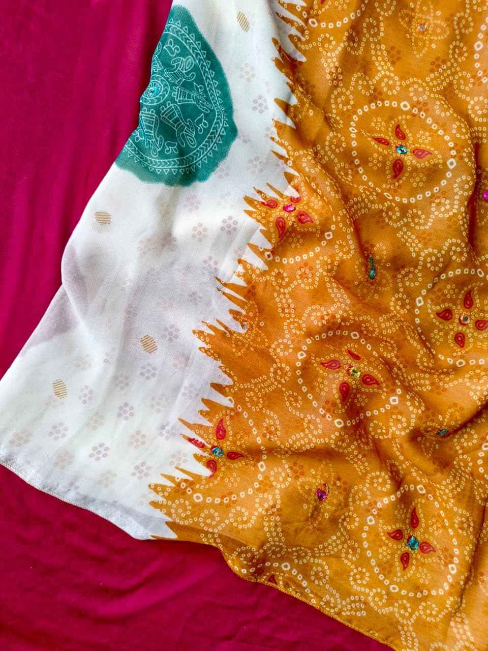 PURE GEORGETTE L BANDHANI PRINTS SAREE 