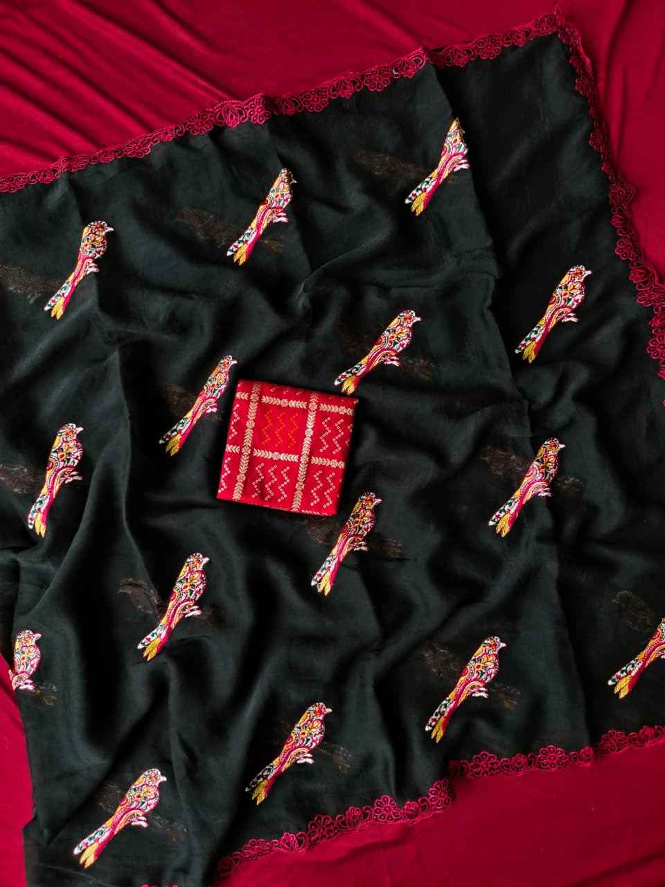 PURE GEORGETTE BIRD EMBROIDERED WORK SAREE 
