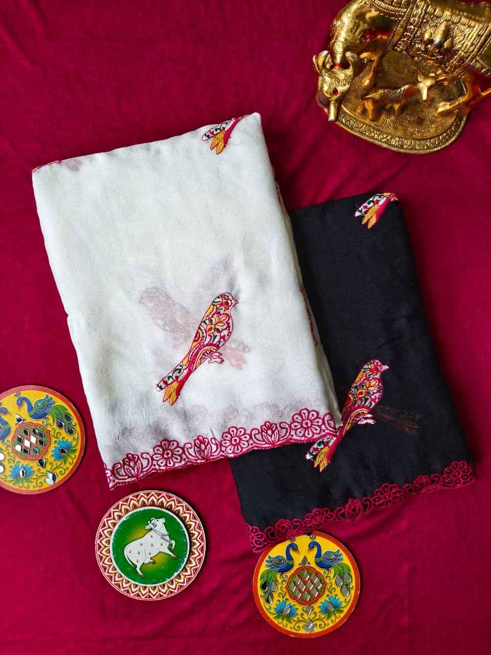 PURE GEORGETTE BIRD EMBROIDERED WORK SAREE 