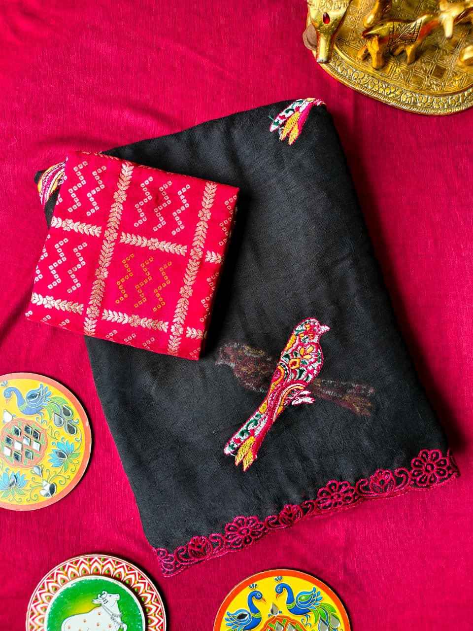 PURE GEORGETTE BIRD EMBROIDERED WORK SAREE 