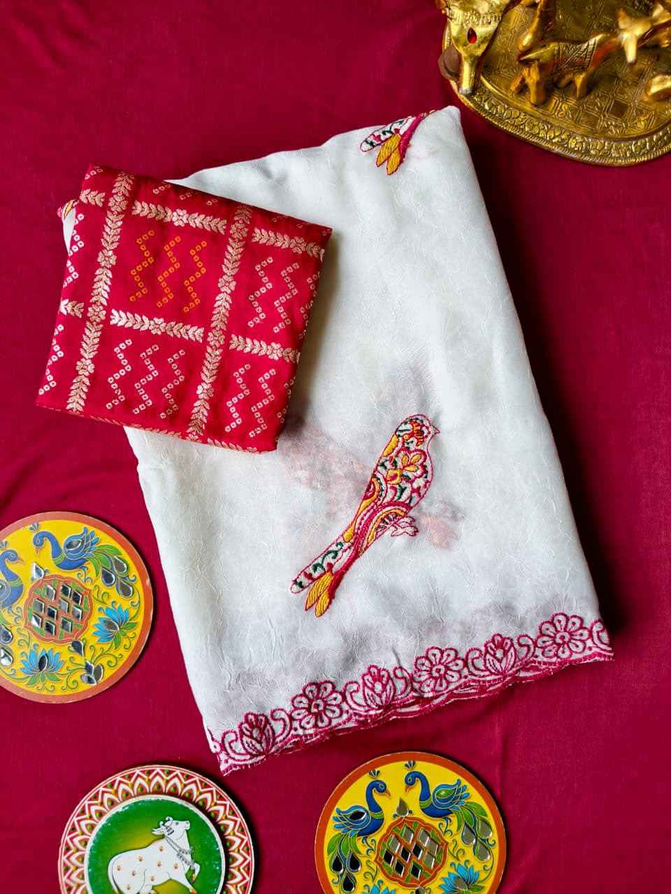 PURE GEORGETTE BIRD EMBROIDERED WORK SAREE 