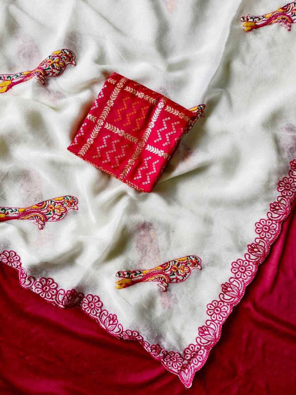 PURE GEORGETTE BIRD EMBROIDERED WORK SAREE 