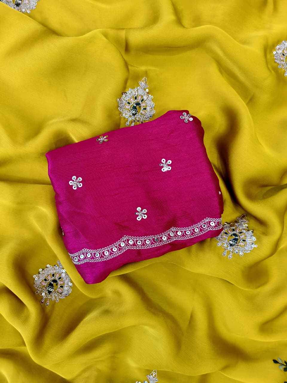 PURE GEORGETTE EMBROIDERED JARDOSI WORK SAREE 