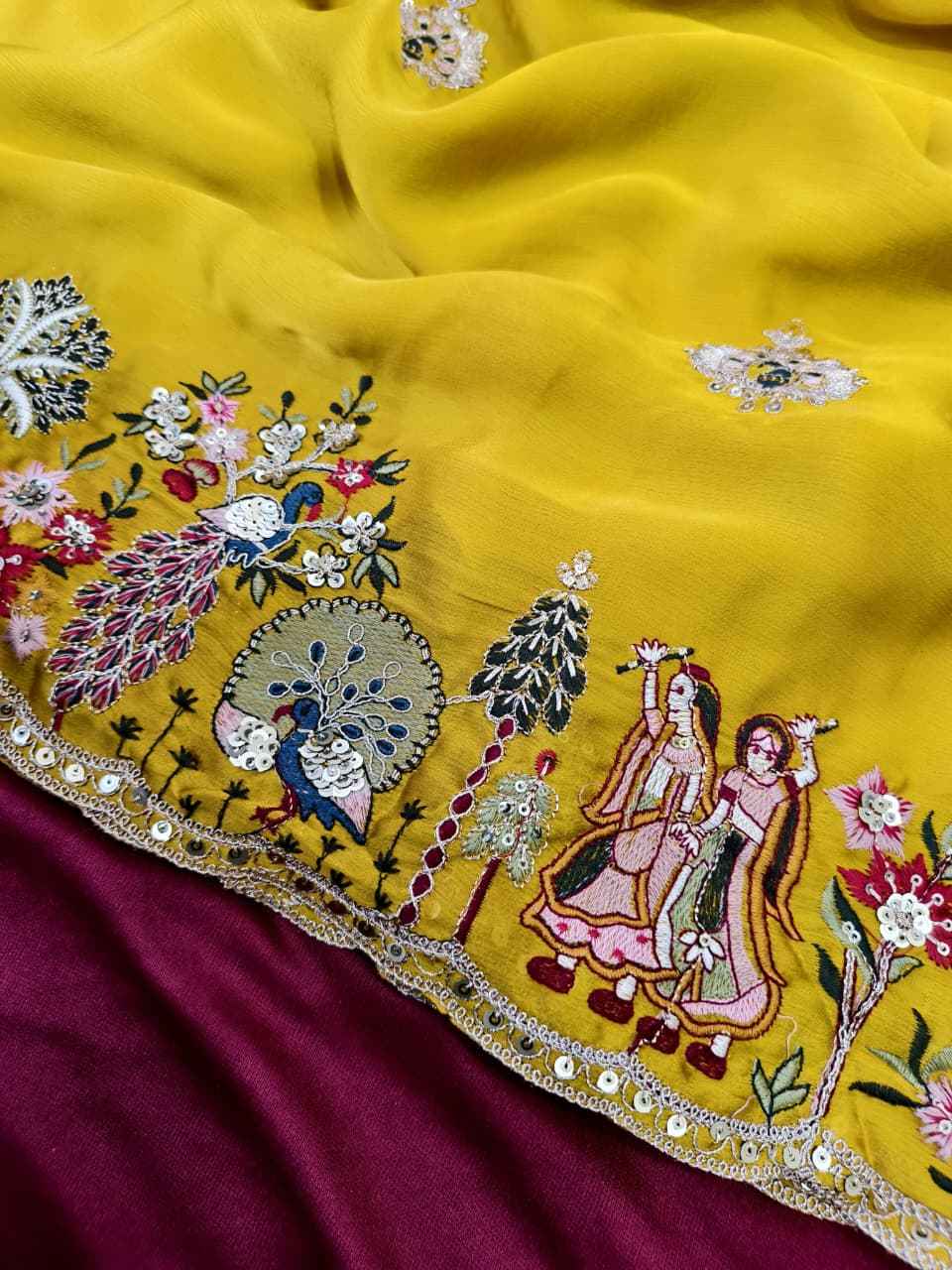 PURE GEORGETTE EMBROIDERED JARDOSI WORK SAREE 