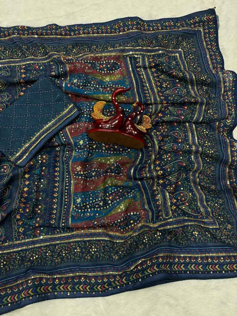PURE GEORGETTE SEQUINS AND DIAMONDS WORK SAREE