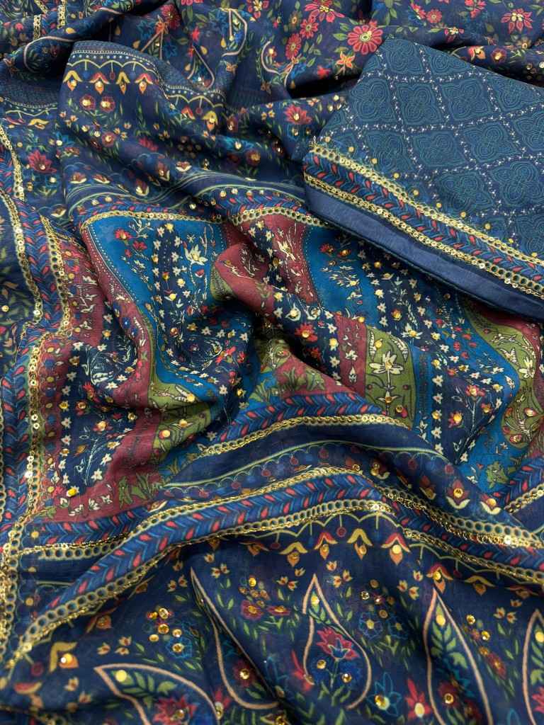 PURE GEORGETTE SEQUINS AND DIAMONDS WORK SAREE