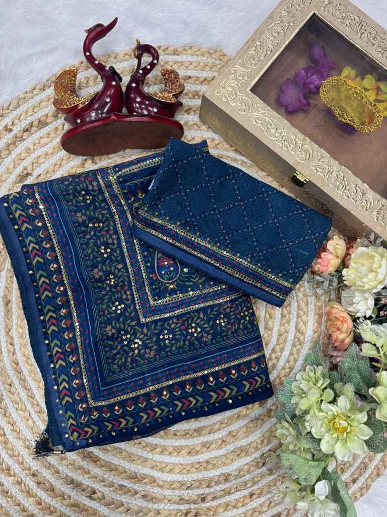 PURE GEORGETTE SEQUINS AND DIAMONDS WORK SAREE