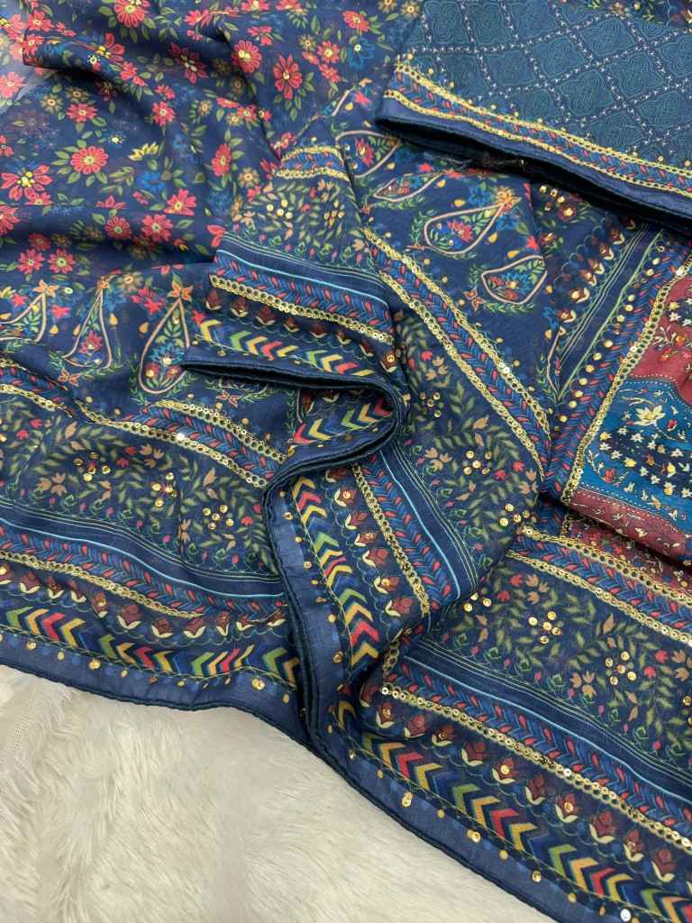 PURE GEORGETTE SEQUINS AND DIAMONDS WORK SAREE