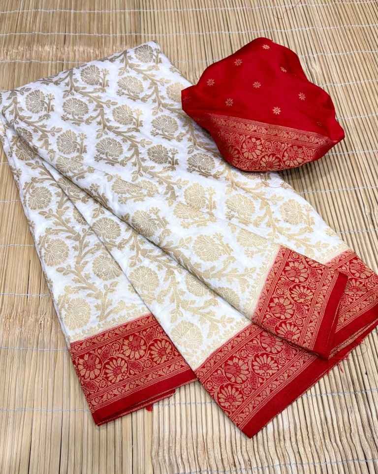 DURGA POOJA SPECIAL PURE KHADI SILK ZARI WOOVEN SAREE 