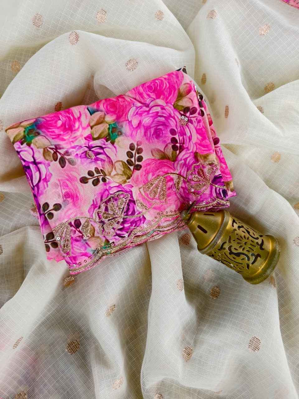 PURE KOTA WEAVED BUTTIS APLIQUE WORK SAREE 