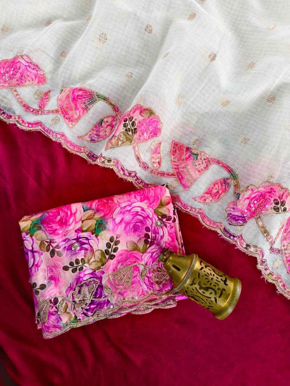 PURE KOTA WEAVED BUTTIS APLIQUE WORK SAREE 