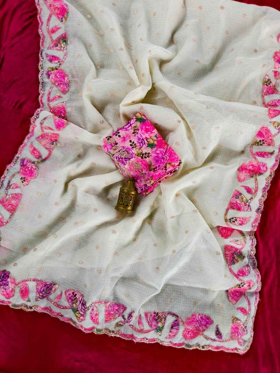 PURE KOTA WEAVED BUTTIS APLIQUE WORK SAREE 
