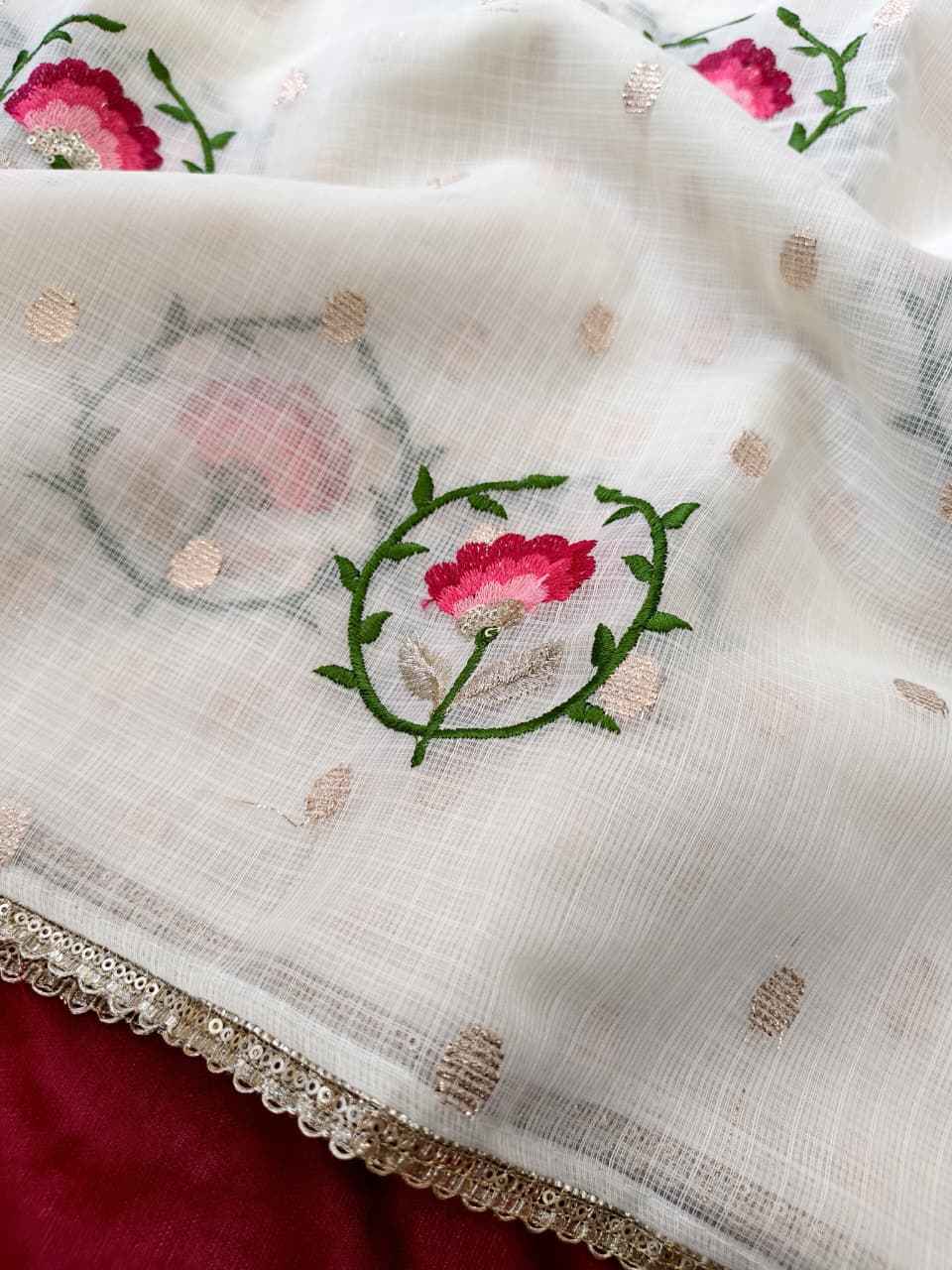 PURE KOTA WEAVING BUTTIS FLOWER EMBROIDORY WORK SAREE