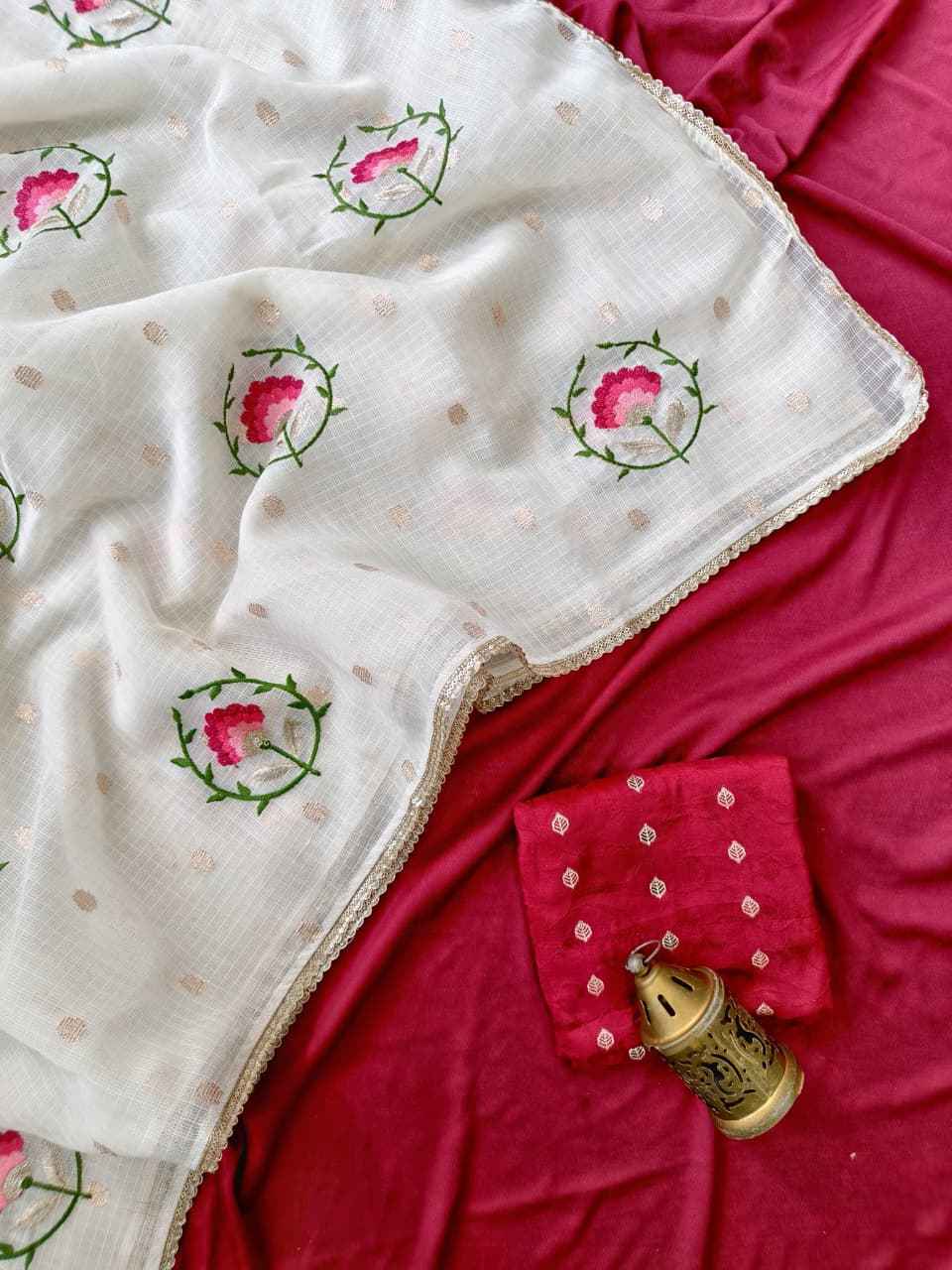 PURE KOTA WEAVING BUTTIS FLOWER EMBROIDORY WORK SAREE