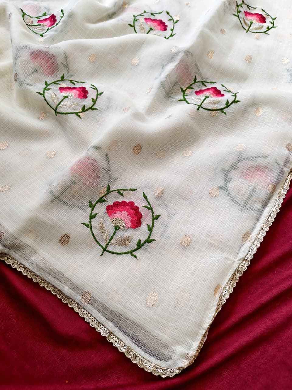 PURE KOTA WEAVING BUTTIS FLOWER EMBROIDORY WORK SAREE