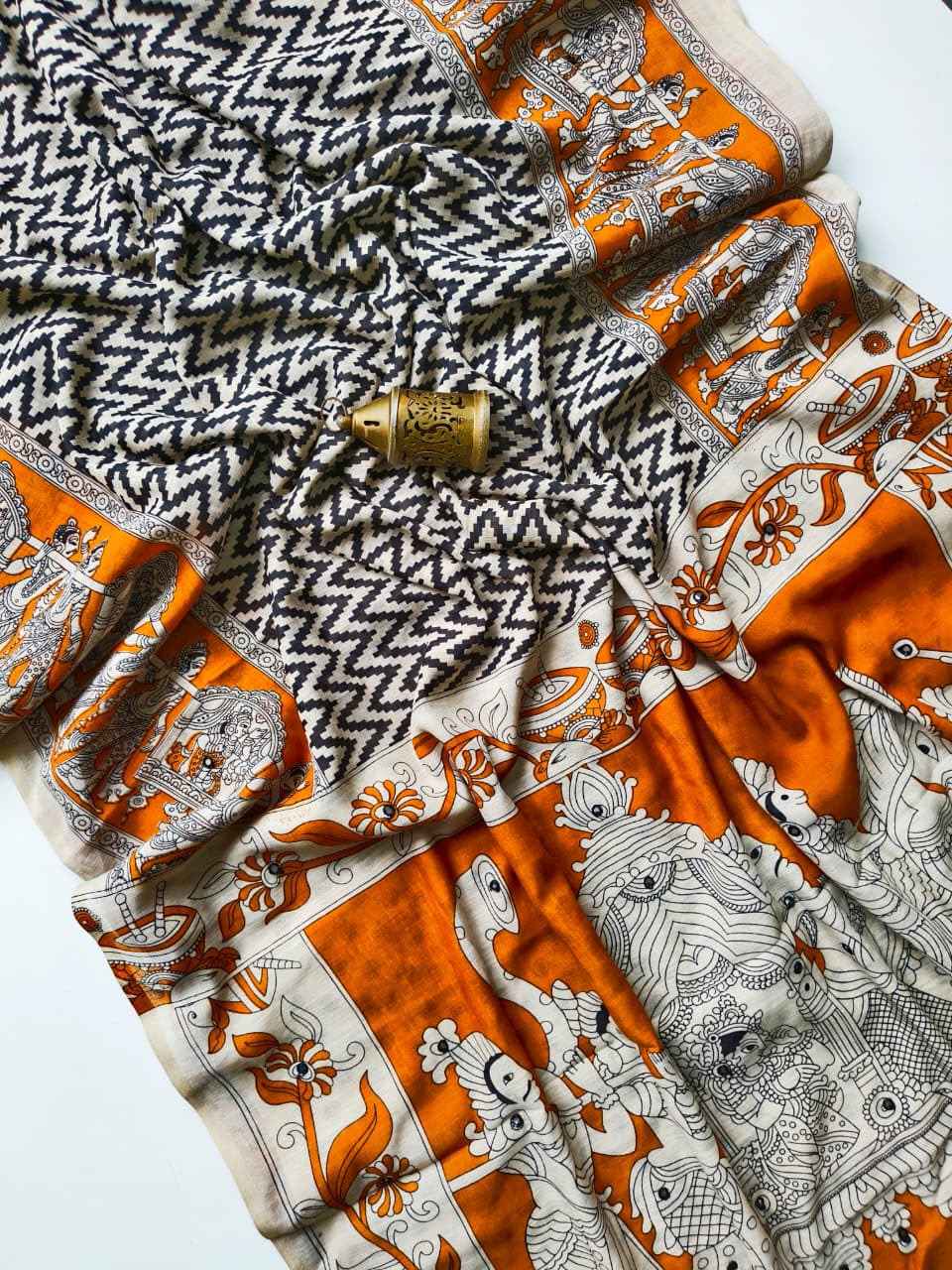 PURE LINEN KALAMKARI PRINT SAREE 
