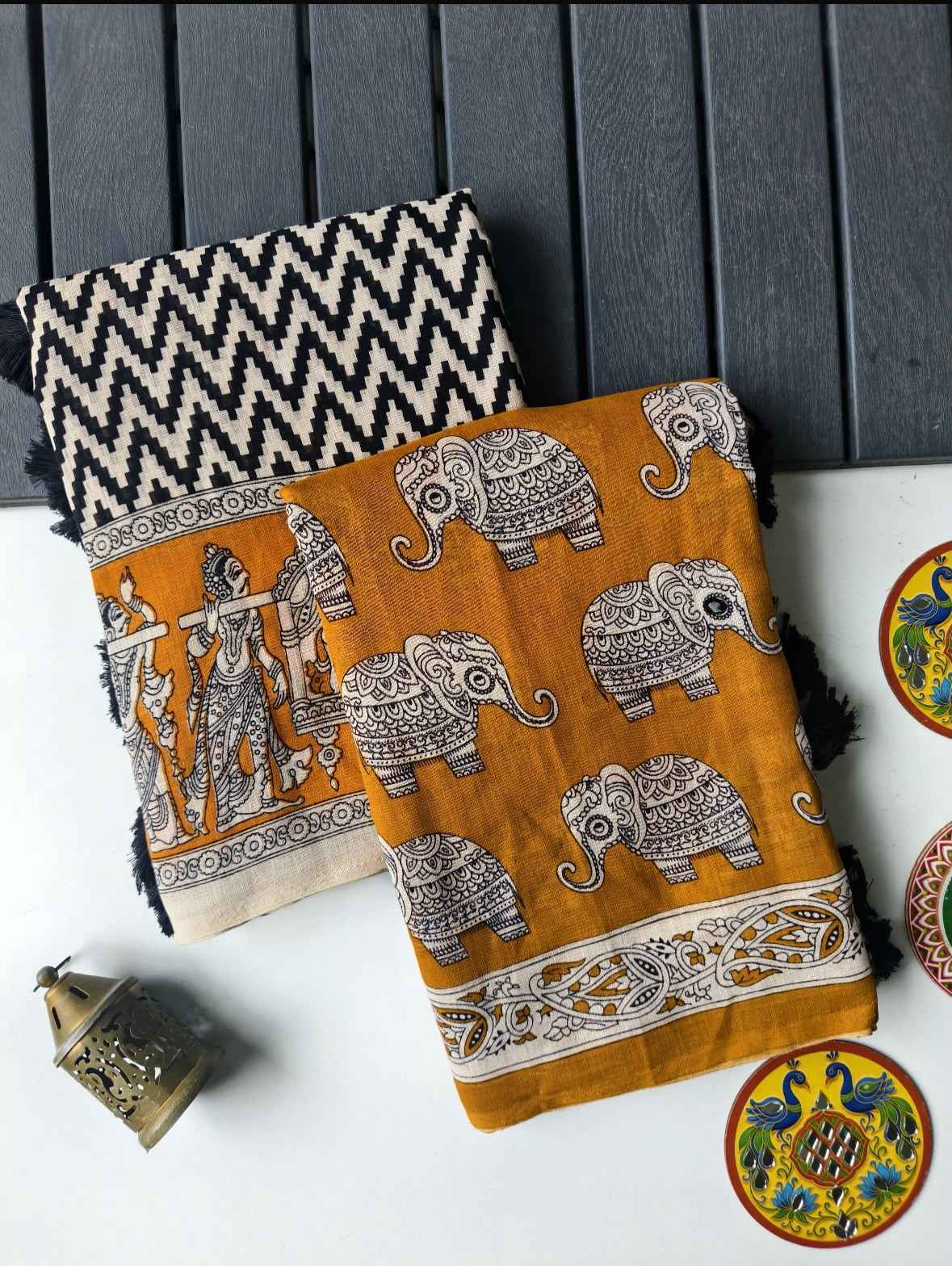 PURE LINEN KALAMKARI PRINT SAREE 