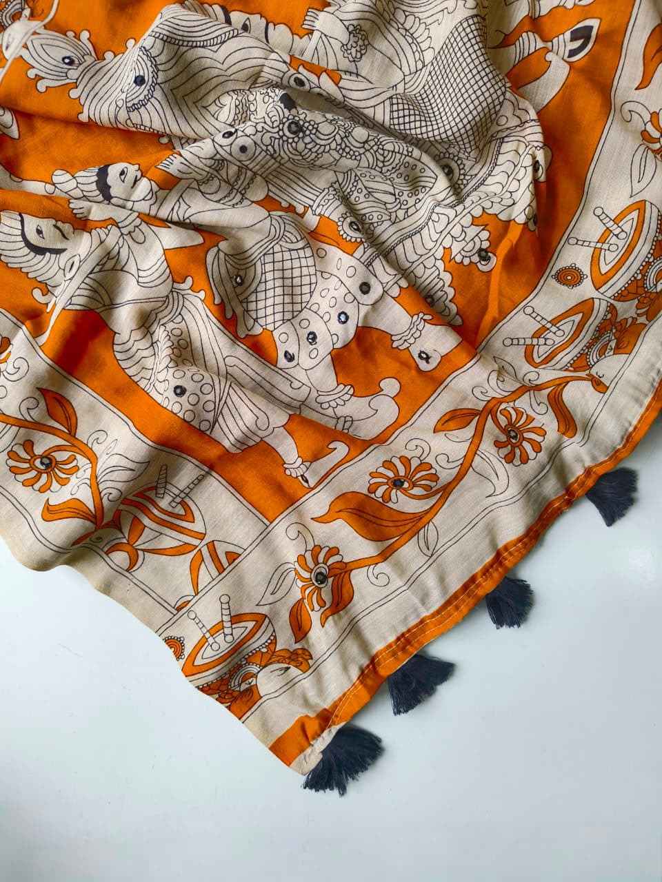 PURE LINEN KALAMKARI PRINT SAREE 