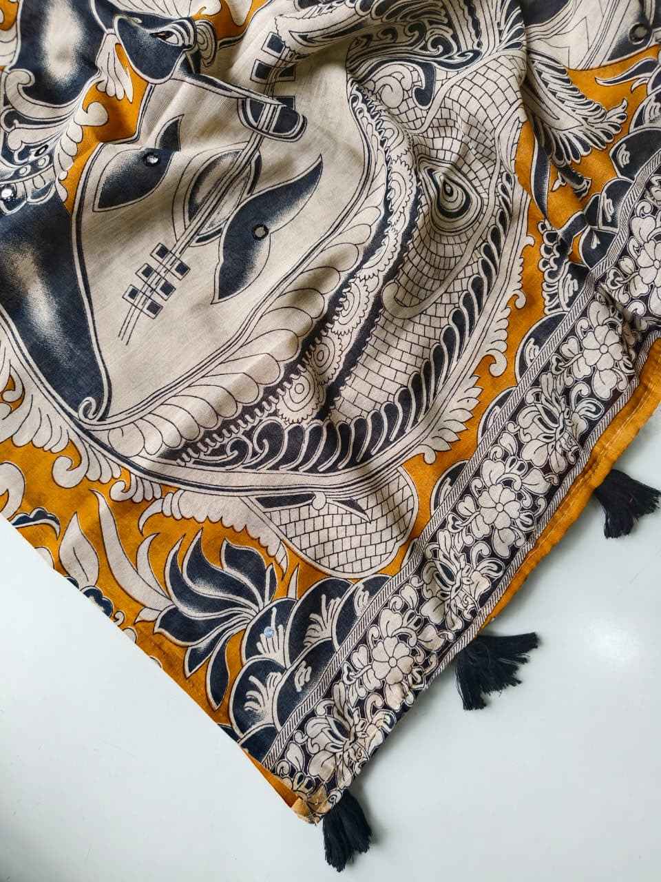 PURE LINEN KALAMKARI PRINT SAREE 