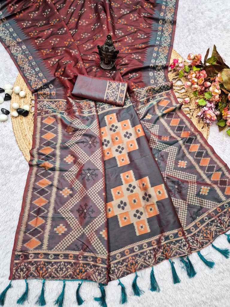 PURE SOFT BANARASI SILK SELF ZARI WEAVING IKKAT PATOLA SAREE