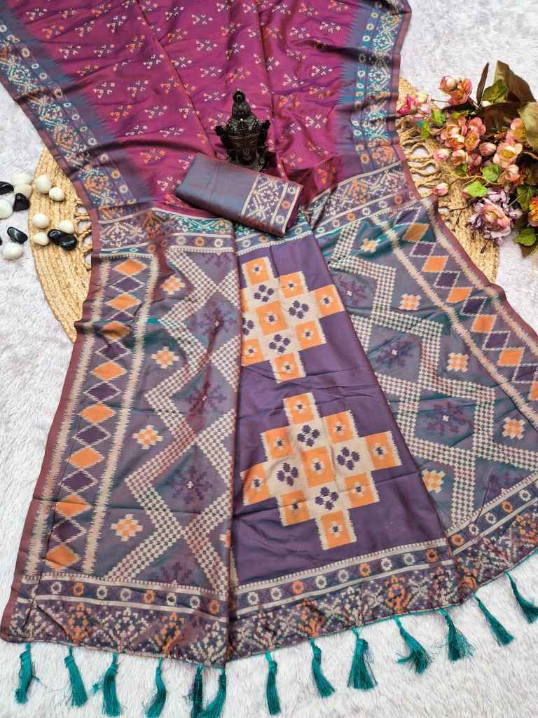 PURE SOFT BANARASI SILK SELF ZARI WEAVING IKKAT PATOLA SAREE