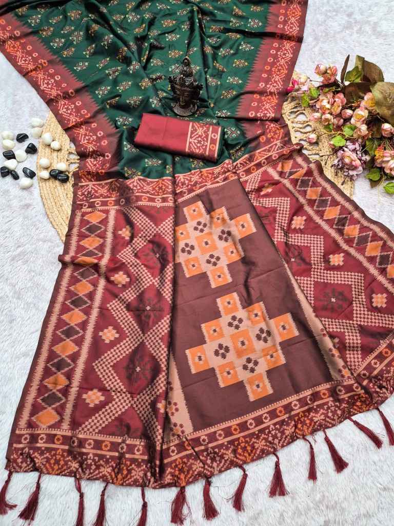 PURE SOFT BANARASI SILK SELF ZARI WEAVING IKKAT PATOLA SAREE