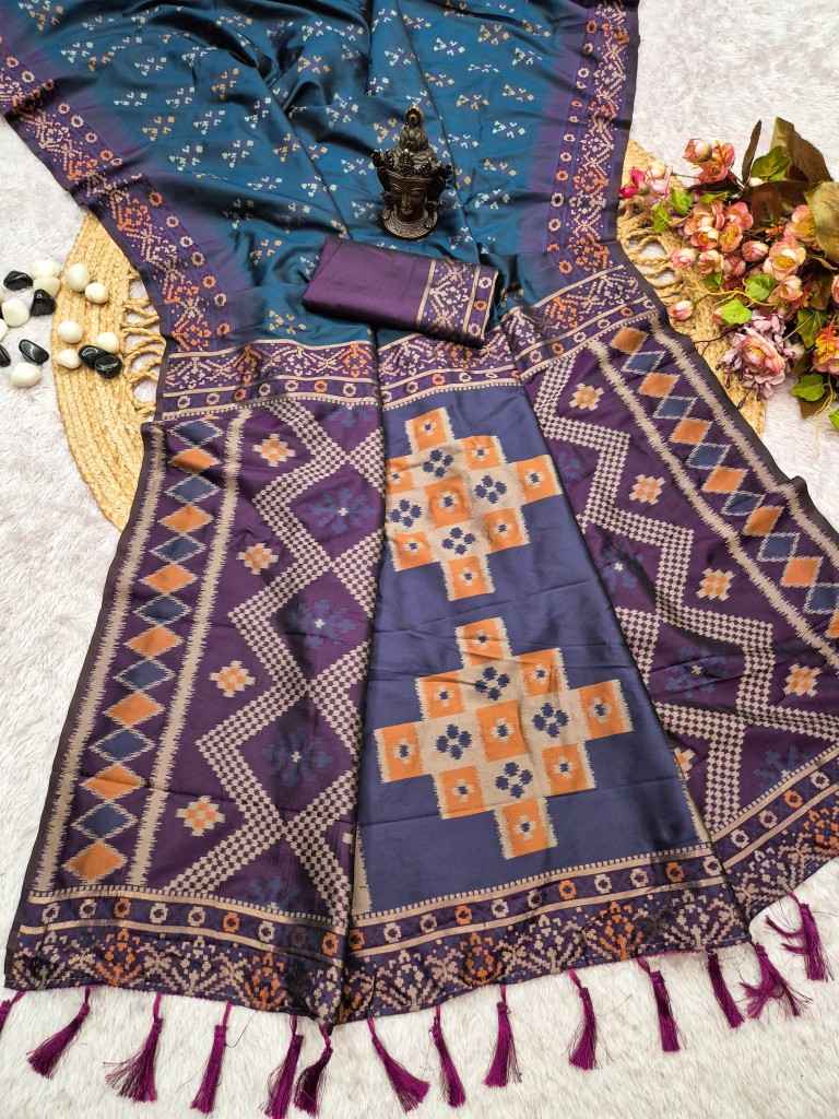 PURE SOFT BANARASI SILK SELF ZARI WEAVING IKKAT PATOLA SAREE