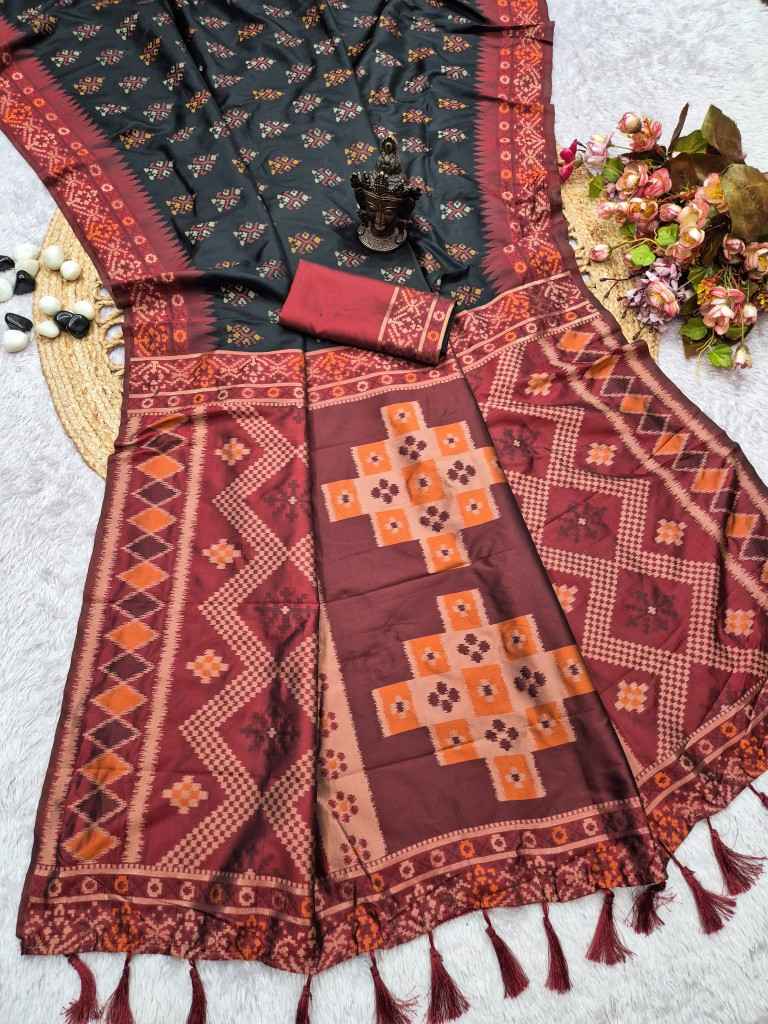 PURE SOFT BANARASI SILK SELF ZARI WEAVING IKKAT PATOLA SAREE
