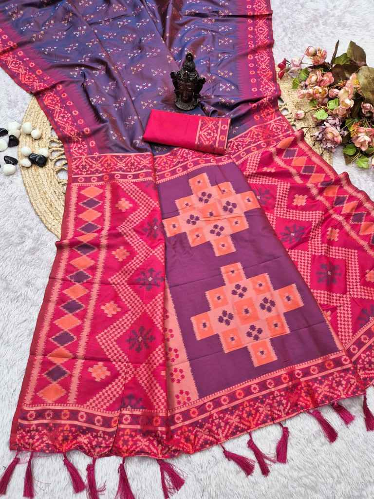 PURE SOFT BANARASI SILK SELF ZARI WEAVING IKKAT PATOLA SAREE