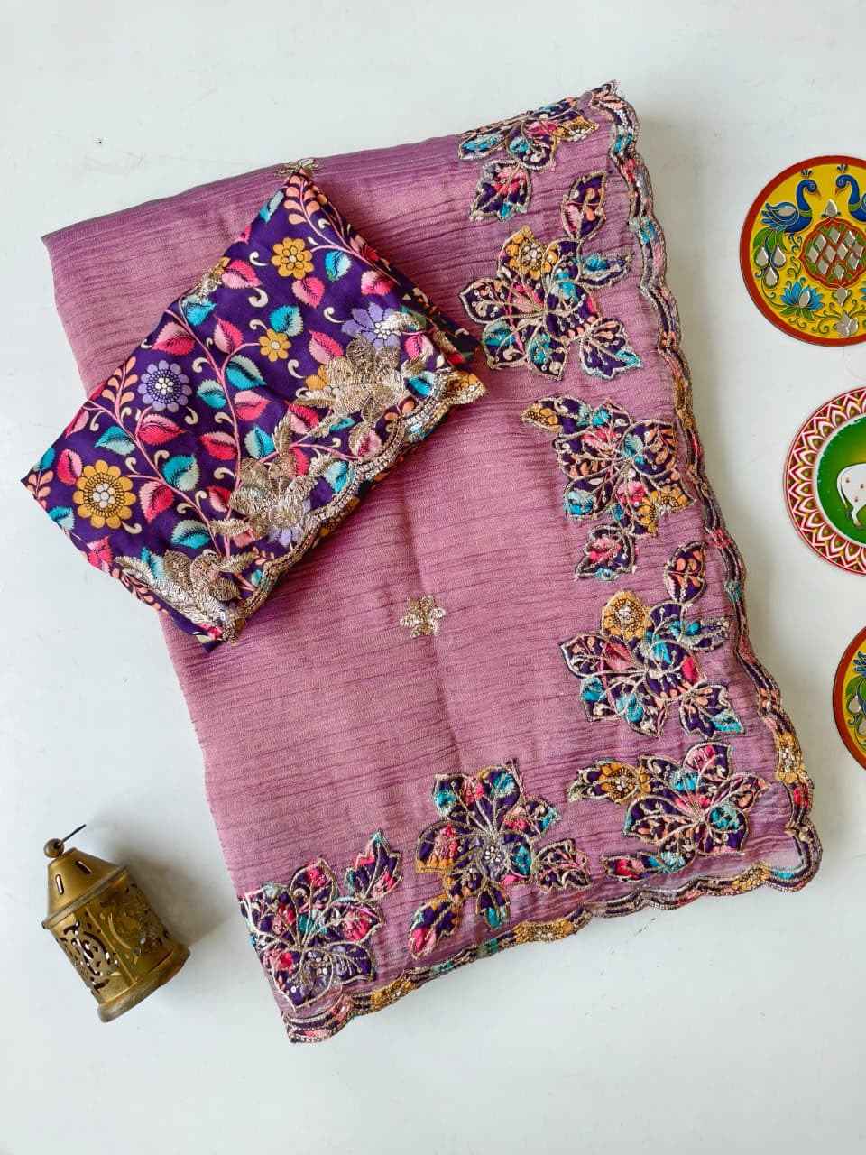 PURE SOFT CRUSH FABRIC APPLIQUE WORK SAREE