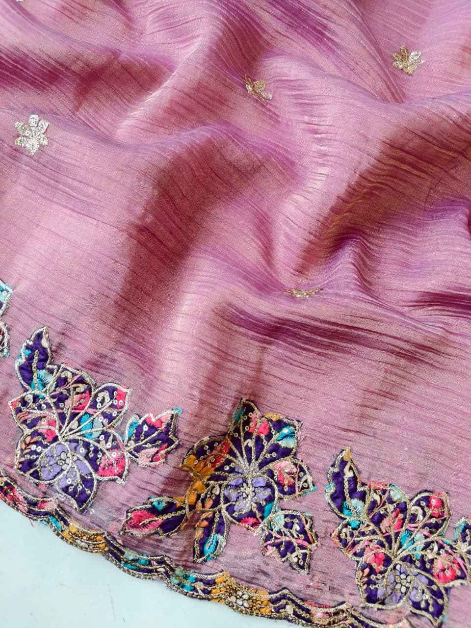 PURE SOFT CRUSH FABRIC APPLIQUE WORK SAREE