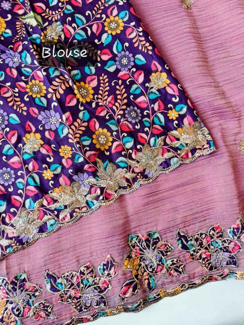 PURE SOFT CRUSH FABRIC APPLIQUE WORK SAREE