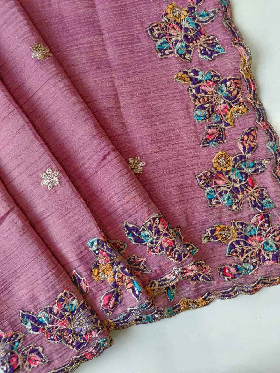 PURE SOFT CRUSH FABRIC APPLIQUE WORK SAREE