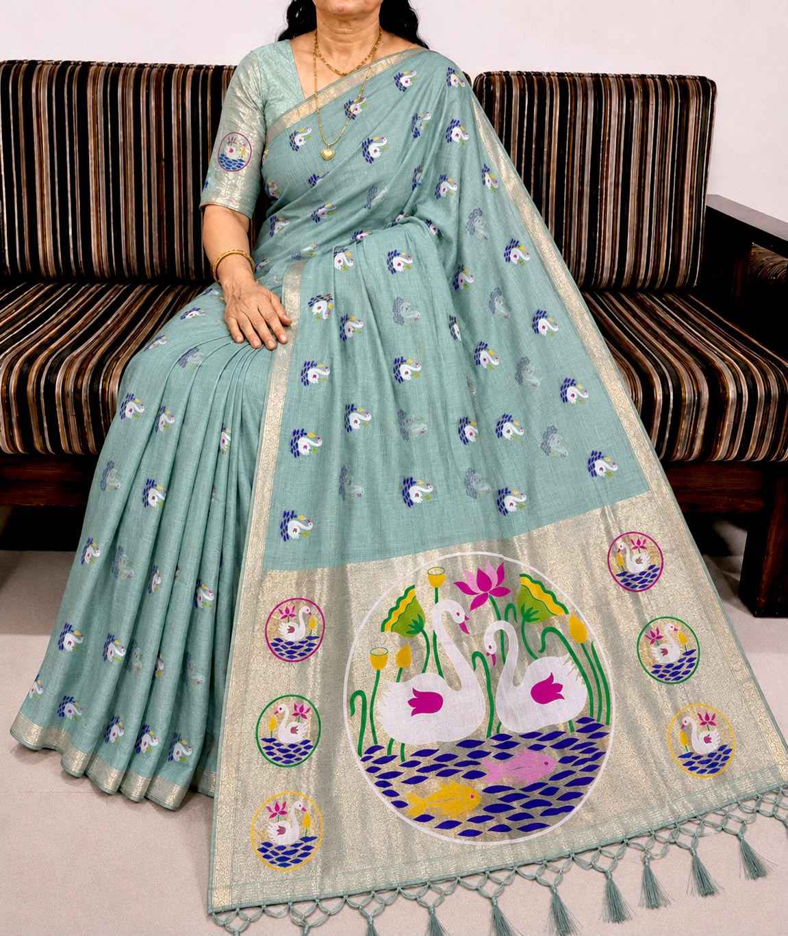 PURE SOFT MUGA COTTON FLOWER ZARI WEAVING SAREE 