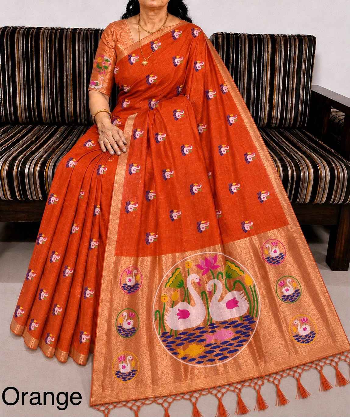 PURE SOFT MUGA COTTON FLOWER ZARI WEAVING SAREE 