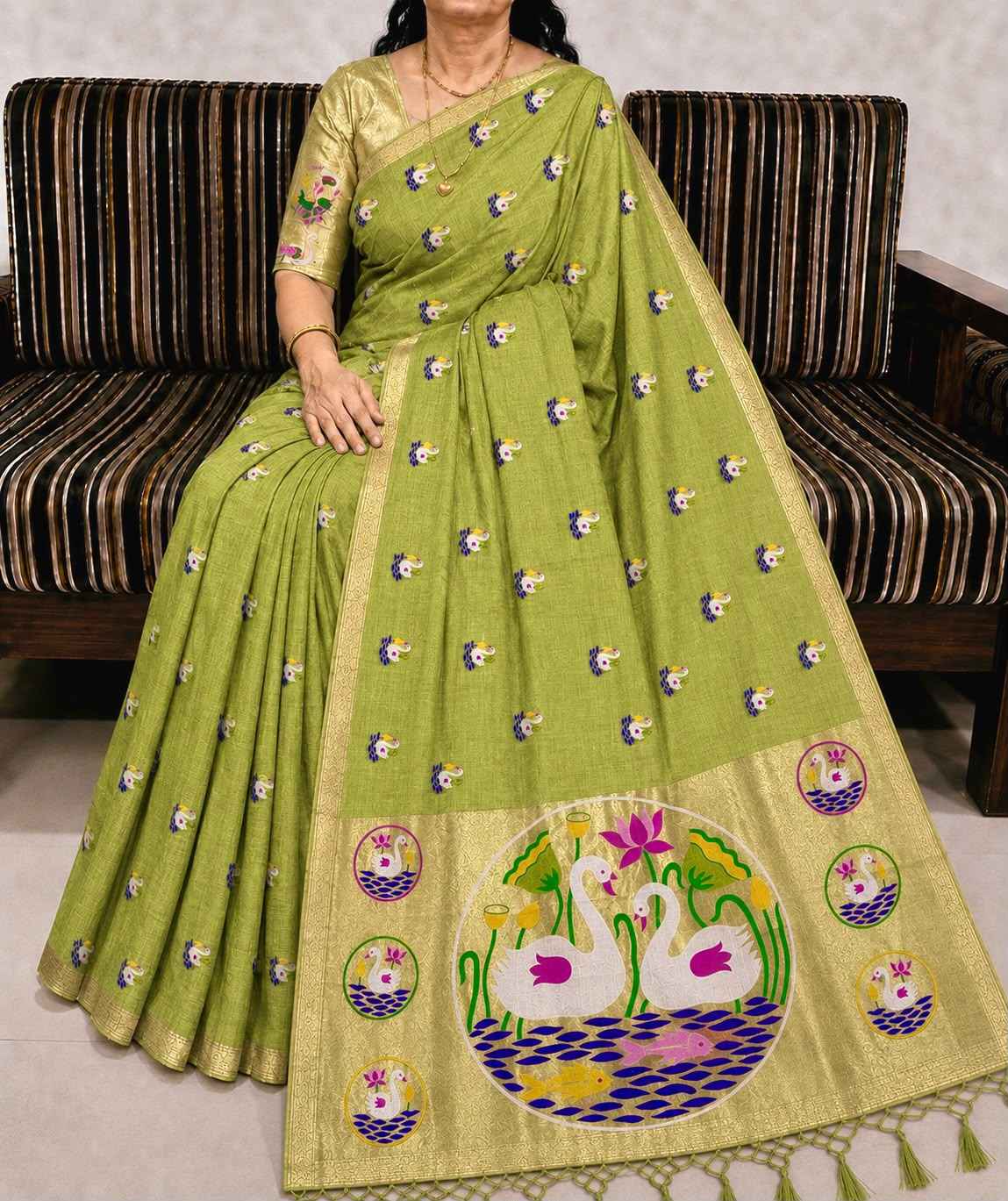 PURE SOFT MUGA COTTON FLOWER ZARI WEAVING SAREE 