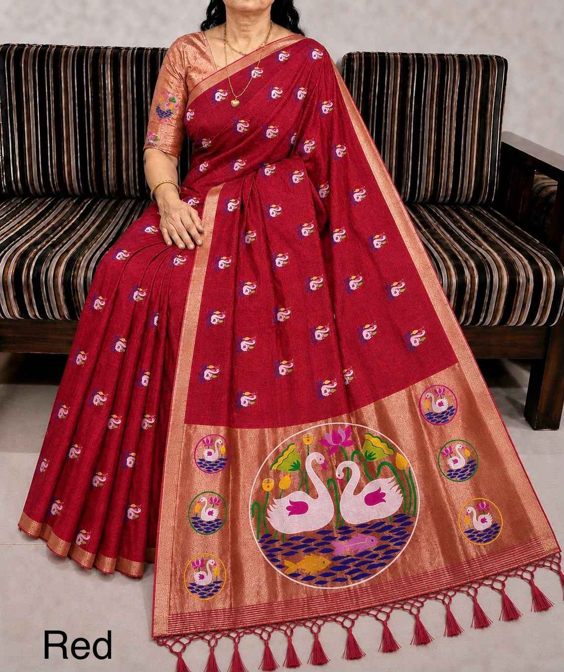 PURE SOFT MUGA COTTON FLOWER ZARI WEAVING SAREE 