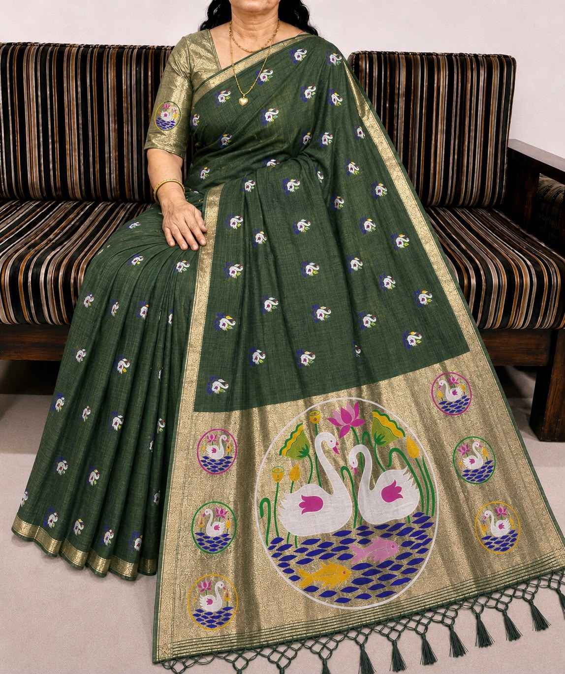 PURE SOFT MUGA COTTON FLOWER ZARI WEAVING SAREE 