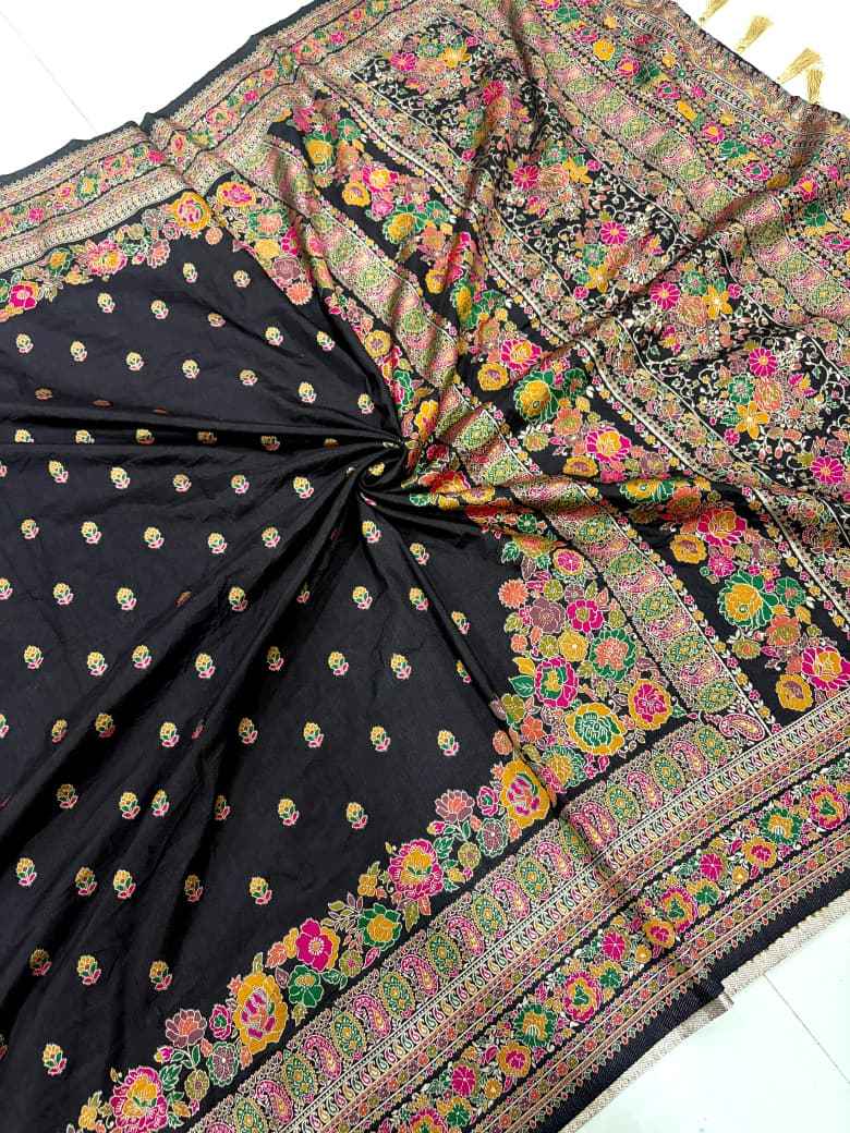 PURE SOFT RAJWADI PASHMINA SILK KASHMIRI THREAD ZARI WEAVING SAREE 1